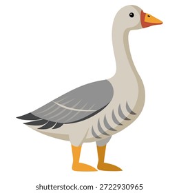 Desenho animado ganso bonito vista lateral de pé. Personalidade de pássaro doméstico bonito. Ilustração vetorial isolada sobre fundo branco.