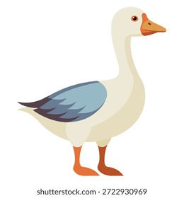Desenho animado ganso bonito vista lateral de pé. Personalidade de pássaro doméstico bonito. Ilustração vetorial isolada sobre fundo branco.