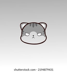 Cartoon-süßer grauer Katzenkopf mit Expression, Vektorgrafik einzeln