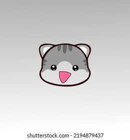 cartoon cute gray cat head with expression vector illustration isolated