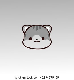 cartoon cute gray cat head with expression vector illustration isolated