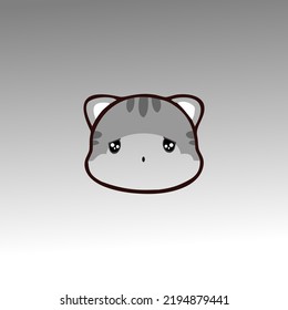 cartoon cute gray cat head with expression vector illustration isolated