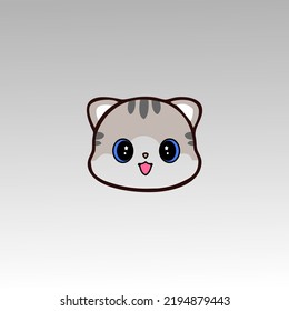 cartoon cute gray cat head with expression vector illustration isolated