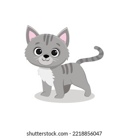 cartoon cute gray kitten isolated on white background.Vector illustration
