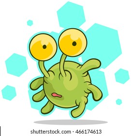 Cartoon cute green alien with big eyes