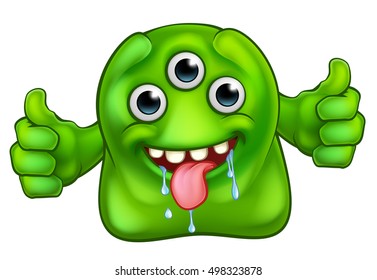 A cartoon cute green alien or monster character