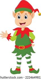 Cartoon Cute green christmas elf posing