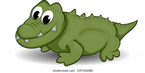 cartoon cute green crocodile with big teeth isolated white background