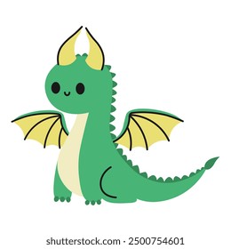 Cartoon cute green dragon character. Vector 