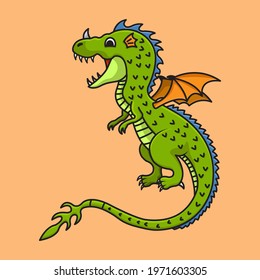 Cartoon Cute Green Dragon Flying Illustration