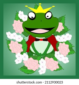 cartoon cute green frog crown vector illustration amphibians
