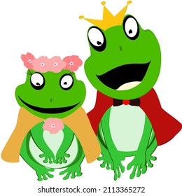 cartoon cute green frog crown vector illustration amphibians