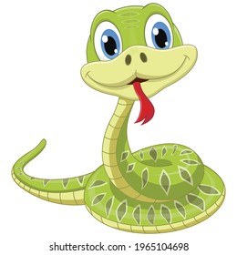 Cartoon Cute Green Snake On White Stock Vector (Royalty Free ...