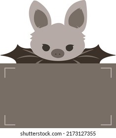 Cartoon cute grey bat holding memo. Frame for photo, text, note, sticker, label. Little animal to do list card. Isolated on white background, vector, illustration, EPS10