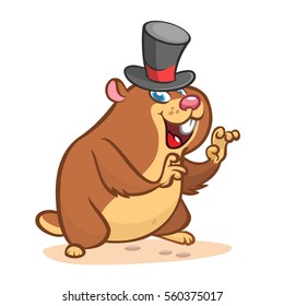 Cartoon cute groundhog in hat. Groundhog day illustration 