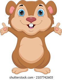 cartoon cute groundhog waving on white background