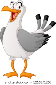 Cartoon cute gull. Vector illustration of funny happy seagull.
