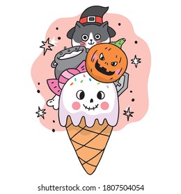 Cartoon cute Halloween big ice cream fancy trick or treat vector.