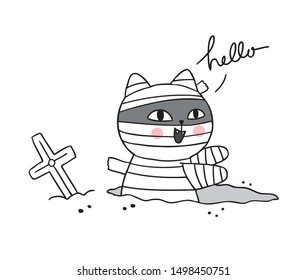 Cartoon cute Halloween, Cat mummy vector.