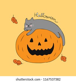 Cartoon Cute Halloween Cat Sleeping On Stock Vector (Royalty Free ...