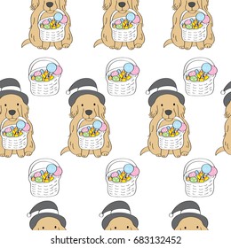 Cartoon cute halloween  dog and sweet candy trick or treat seamless pattern vector.