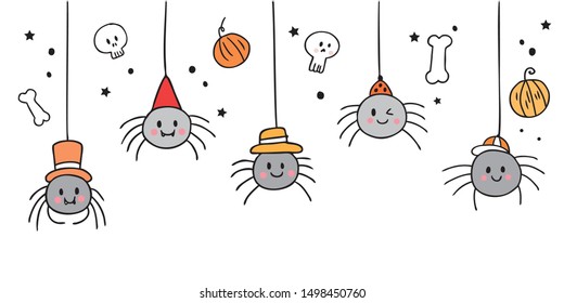 Cartoon cute Halloween, Funny spiders vector.