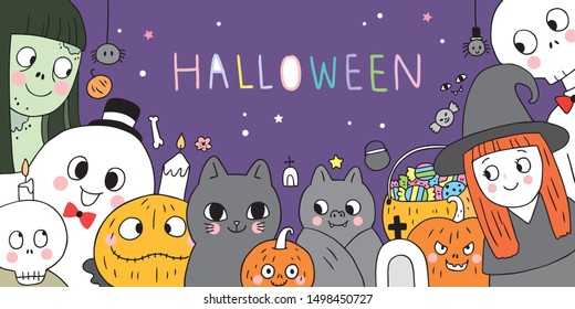 Cartoon cute Halloween, Ghost and devils vector.