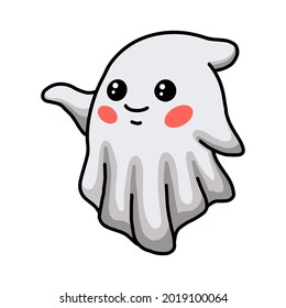 Cartoon cute halloween ghost waving hand