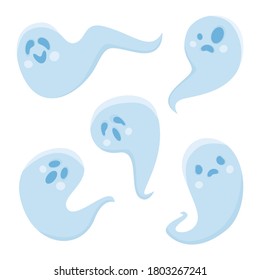 Cartoon cute halloween ghosts set. Vector illustration. 