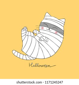 Cartoon cute Halloween mummy cat sleeping vector.