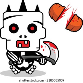 cartoon cute halloween skull mascot character autumn grimy pumpkin cutter