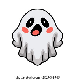 Cartoon cute halloween white ghost posing
