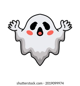 Cartoon cute halloween white ghost raising hands