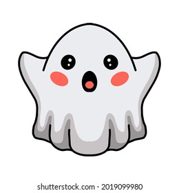 Cartoon cute halloween white ghost raising hands