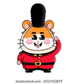 Cartoon Cute Hamster Mascot in British Red Coat Uniform