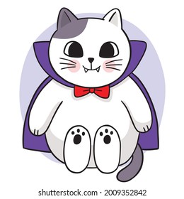 Cartoon cute hand draw vampire cat, Halloween day vector.