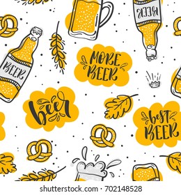 Cartoon cute hand drawn Beer seamless pattern.