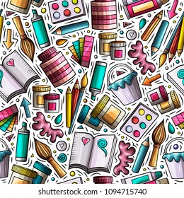 Cartoon cute hand drawn Design and Art seamless pattern. Illustration with lots of elements. Endless funny vector background