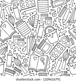 Cartoon cute hand drawn Design and Art seamless pattern. Illustration with lots of elements. Endless funny vector background