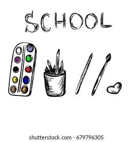 Cartoon cute hand drawn elements for school. vector illustration