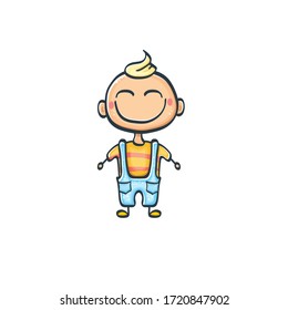 Cartoon cute hand drawn funny boy isolated on white background, Cartoon happy children with funny hair