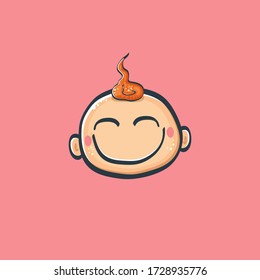 Cartoon cute hand drawn funny boy face isolated on pink background, Cartoon happy children with red hair. 1 june international childrens day background with little smiling baby boy icon or label