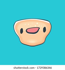 Cartoon cute hand drawn funny boy face isolated on azure background, Cartoon happy children with funny hair. 1 june international childrens day background with little smiling baby boy icon or label