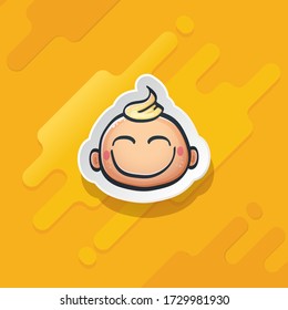 Cartoon cute hand drawn funny boy face isolated on orange background, Cartoon happy children with funny hair. 1 june international childrens day background with little smiling baby boy icon or label