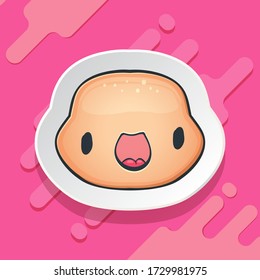Cartoon cute hand drawn funny boy face isolated on pink background, Cartoon happy children with funny hair. 1 june international childrens day background with little smiling baby boy icon or label