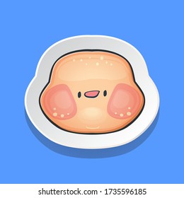Cartoon cute hand drawn funny boy face isolated on blue background, Cartoon happy children with funny hair. 1 june international childrens day background with little smiling baby boy icon or label