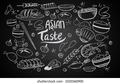 Cartoon Cute Hand Drawn Japan Food Seamless Pattern. Line Art With Lots Of Objects Background. Endless Funny Vector Illustration. Sketchy Backdrop With Asian Cuisine Symbols And Items