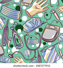 Cartoon cute hand drawn objects pattern. Colorful detailed, with lots of objects background. Endless funny vector illustration.