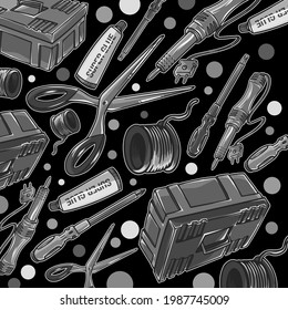 Cartoon cute hand drawn objects pattern in monochromatic style vector illustration. Monochromatic style detailed, with lots of objects background.