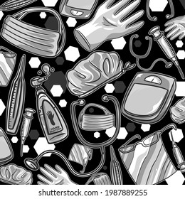 Cartoon cute hand drawn objects pattern in monochromatic style vector illustration. Monochromatic style detailed, with lots of objects background.